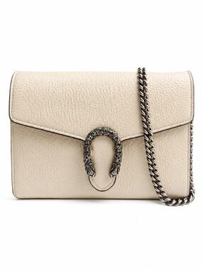 Gucci White Pebbled Leather Dionysus Shoulder Bag with Silver Chain